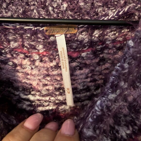 NWOT Free People Oversized Sweater Heavy Weight Purple White Pink Medium - Picture 4 of 5